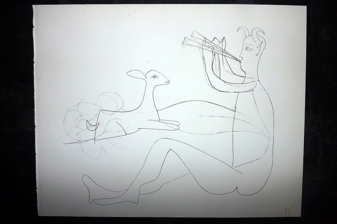Picasso, Pablo 1960 Folio Print. Ceramics & Sculptures Drawing 94: Lithograph Published 1960, Paris & London for "Picasso in Antibes" by Dor De La Souchere. On good quality paper. Paper Size: 12 x 9.5 inch (30 x 24cm) Good Condition