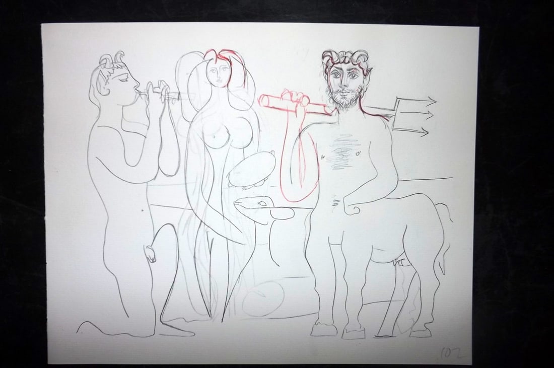 Picasso, Pablo 1960 Folio Print. Ceramics & Sculptures Drawing 97 (1 of 1)