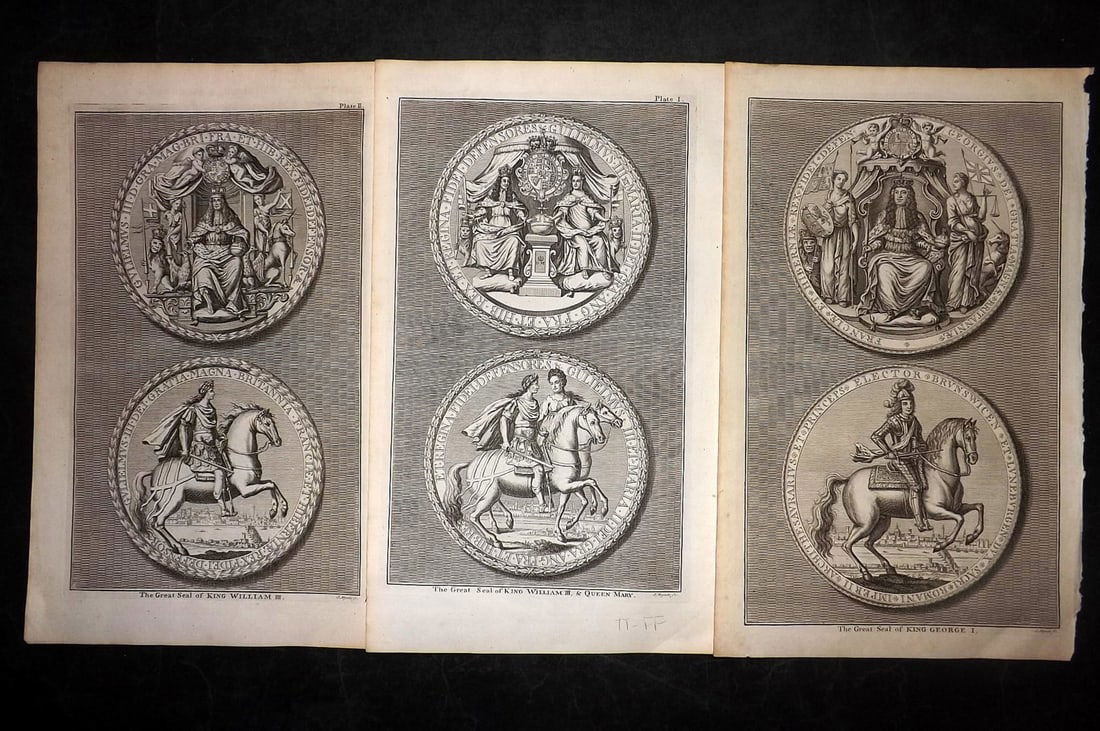 Rapin de Thoyras, Paul C1740 Lot of 3 Prints. Great Seals of George, Mary & William (1 of 2)