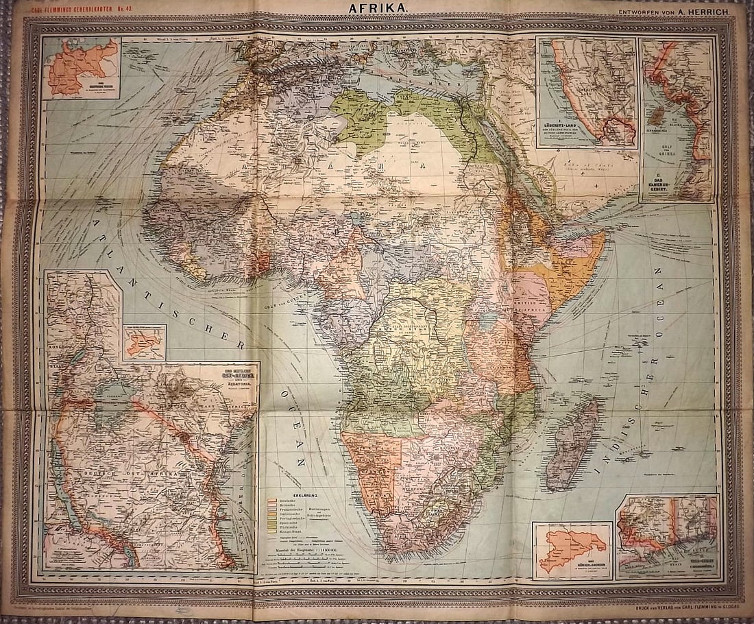 Flemming, Carl C1890 Large Map of Africa. German Colonial Map (1 of 2)