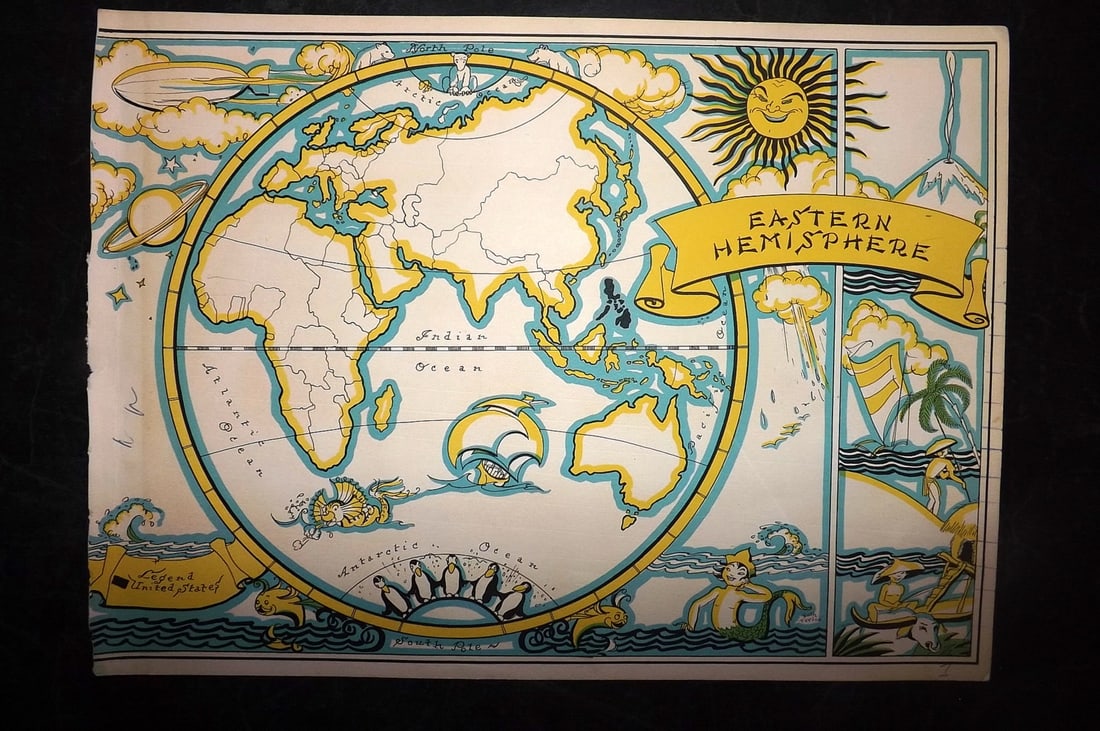 Taylor, Ruth 1935 Vintage Cartoon Map. Eastern Hemisphere (1 of 2)