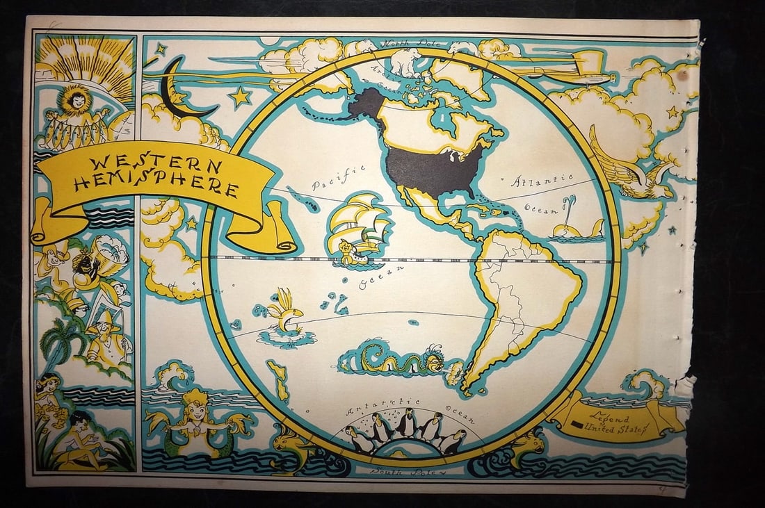 Taylor, Ruth 1935 Vintage Cartoon Map. Western Hemisphere (1 of 2)