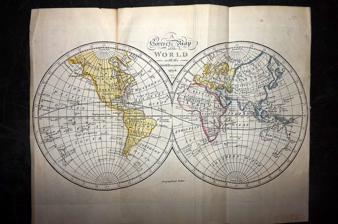 Aitchison, Alexander 1799 Hand Col Map. World Hemispheres (1 of 1)