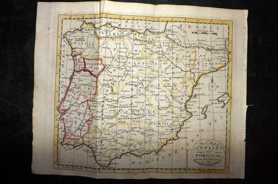 Aitchison, Alexander 1799 Hand Col Map. Spain and Portugal (1 of 1)