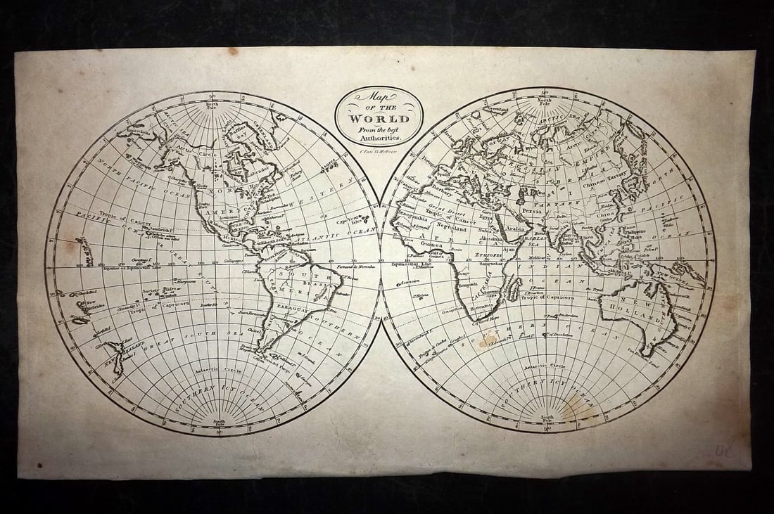 Russell & Allen (Pub) 1812 Map. World Hemispheres (1 of 2)