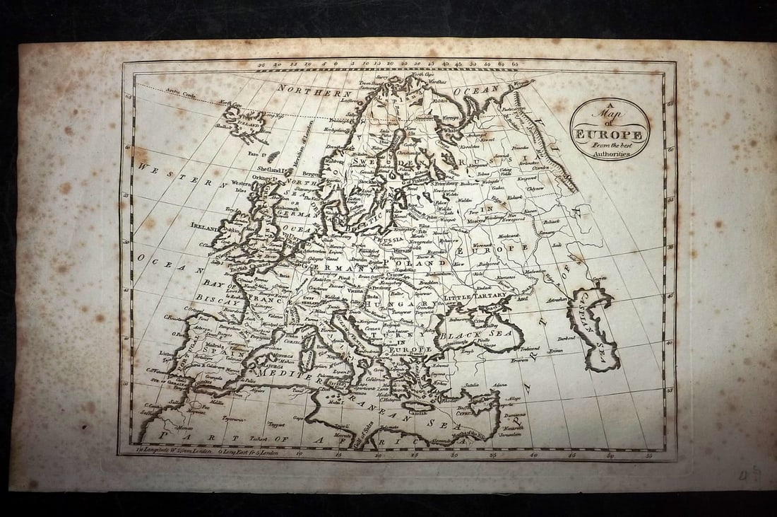 Russell & Allen (Pub) 1812 Map. Europe: Folio Copper Engraved Map Published 1812 by Russell and Allen, Manchester for "A New And Commercial System Of Geography" Paper Size: 15.5 x 9 inch (39 x 23cm) Toning present.