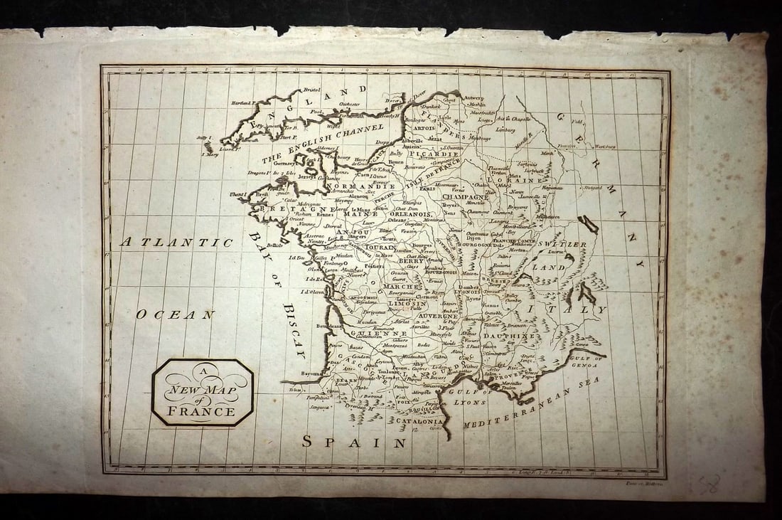 Russell & Allen (Pub) 1812 Map. France: Folio Copper Engraved Map Published 1812 by Russell and Allen, Manchester for "A New And Commercial System Of Geography" Paper Size: 15.5 x 9 inch (39 x 23cm) Very minor toning. Good Condition