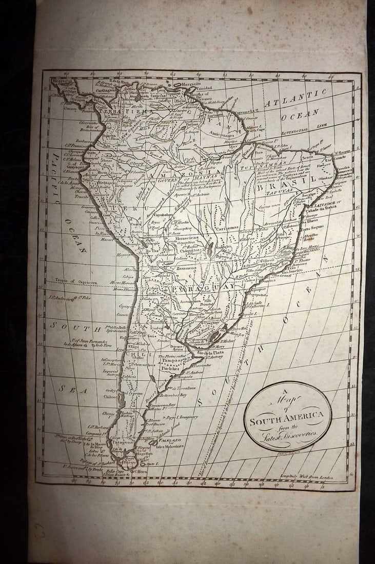 Russell & Allen (Pub) 1812 Map. South America: Folio Copper Engraved Map Published 1812 by Russell and Allen, Manchester for "A New And Commercial System Of Geography" Paper Size: 15.5 x 9 inch (39 x 23cm) Very minor margin toning. Good Condition