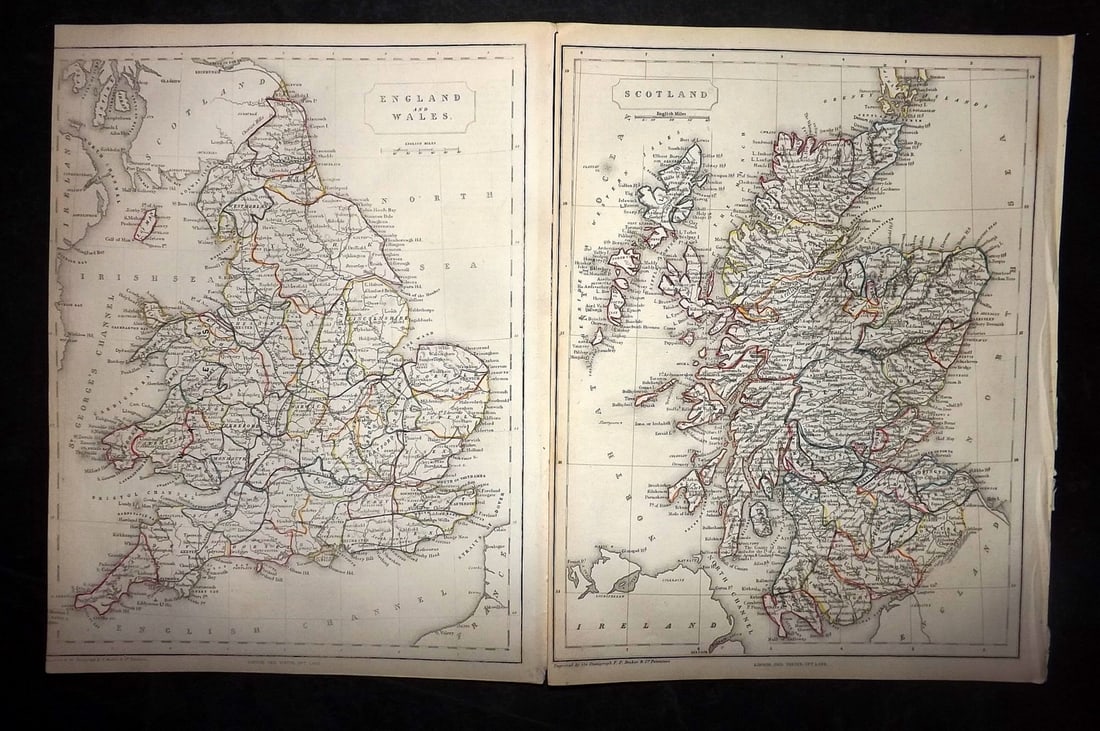 Becker, F. P. C1845 Pair of Maps. England & Wales and Scotland: Steel Engraved Map Published C1845, London for "A Complete and Universal English Dictionary" by the Rev. James Barclay and B. B. Woodward. Maps by F. P. Becker. Outline hand color. Paper Size: 11 x 8 