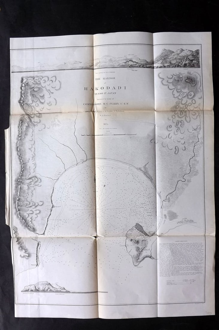 Perry, Matthew C. 1856 Large Map. Harbor of Hakodadi I, Yesso Id. Japan (1 of 2)