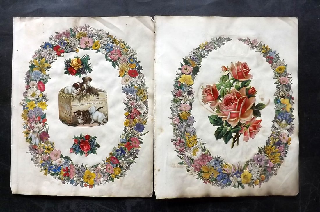 Victorian Chromo Scraps C1880 Pair of Sheets. Botanical etc (1 of 2)