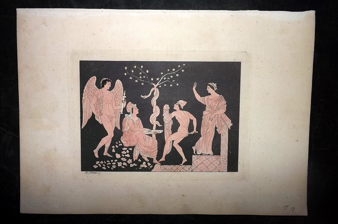 Ferrario, Giulio C1820 Folio Hand Col Print. Greco-Roman Etruscan Vase Design 11 (1 of 2)