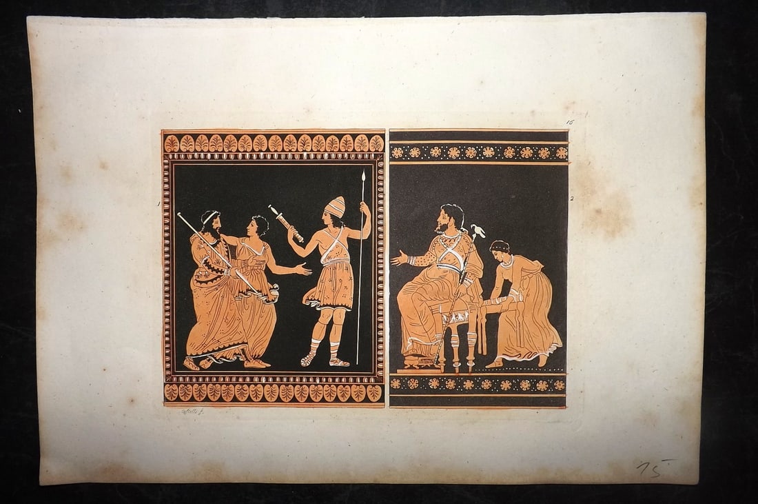 Ferrario, Giulio C1820 Folio Hand Col Print. Greco-Roman Etruscan Vase Design 16 (1 of 2)