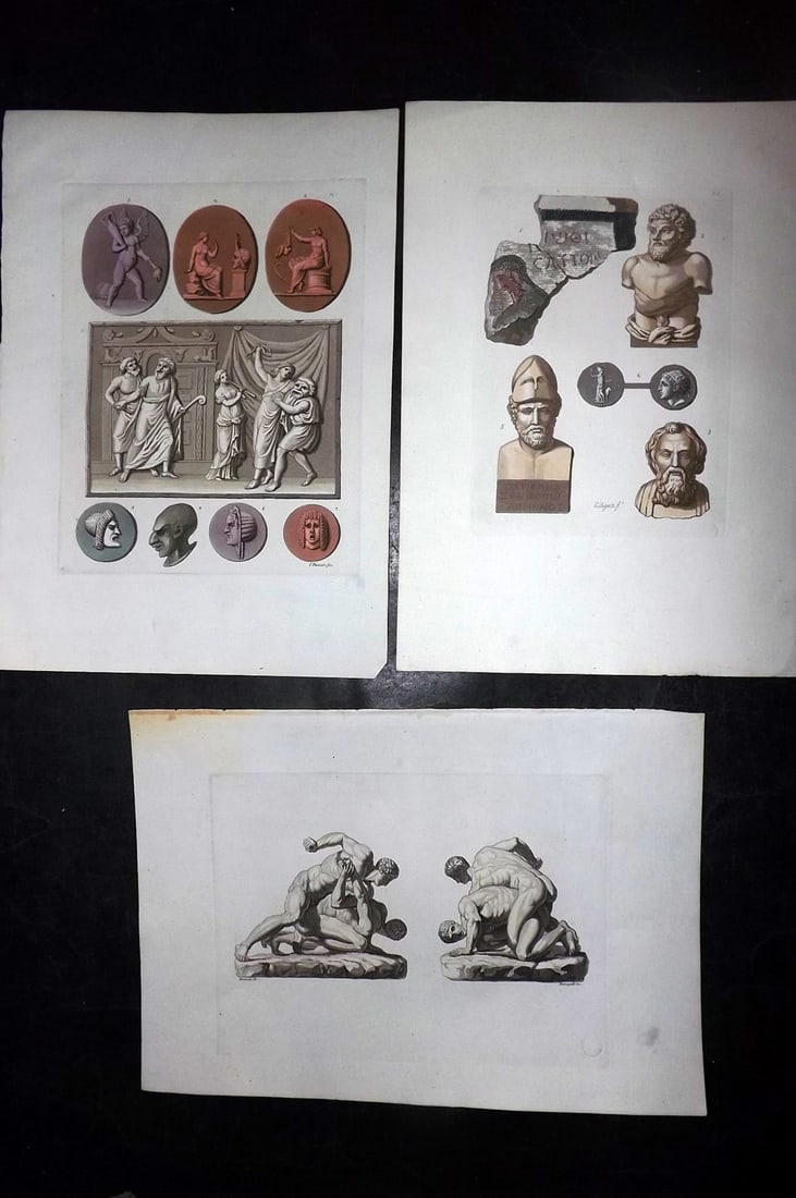 Ferrario, Giulio C1820 Lot of 3 Folio HC Prints. Sculpture, Antiquities (1 of 2)