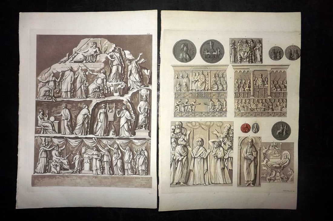 Ferrario, Giulio C1820 Pair of Folio Prints. Bas Relief, Carvings (1 of 2)