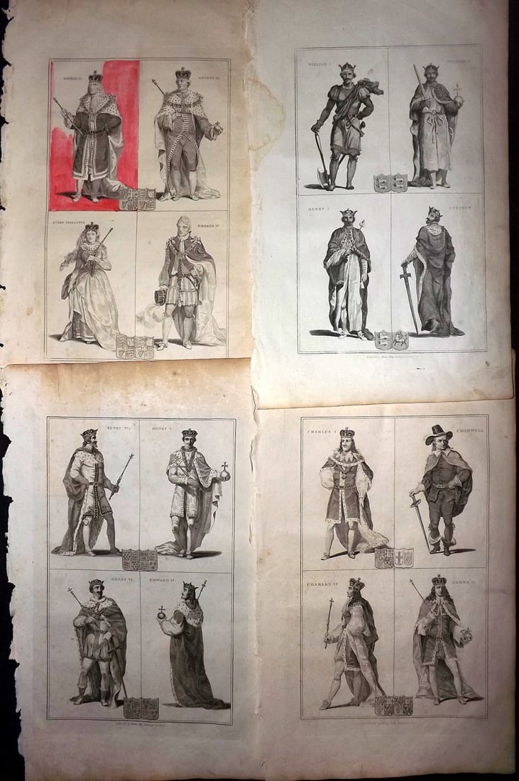 Malham, John 1816 Lot of 4 Folio Portraits. Kings & Queens (1 of 2)