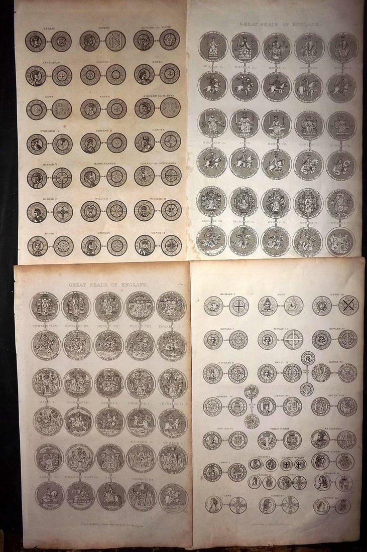 Malham, John 1816 Lot of 4 Folio Prints. Coins & Great Seals of England (1 of 2)