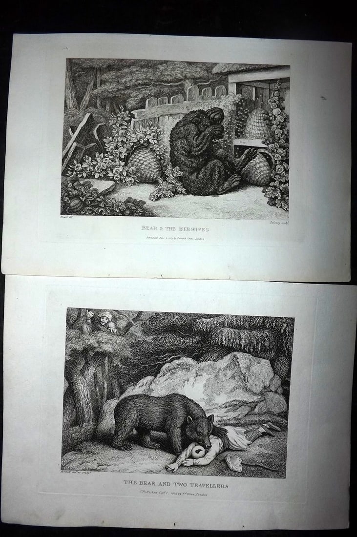 Howitt, Samuel 1811 Pair of Etchings. Bears, Beehives & Two Travellers (1 of 2)