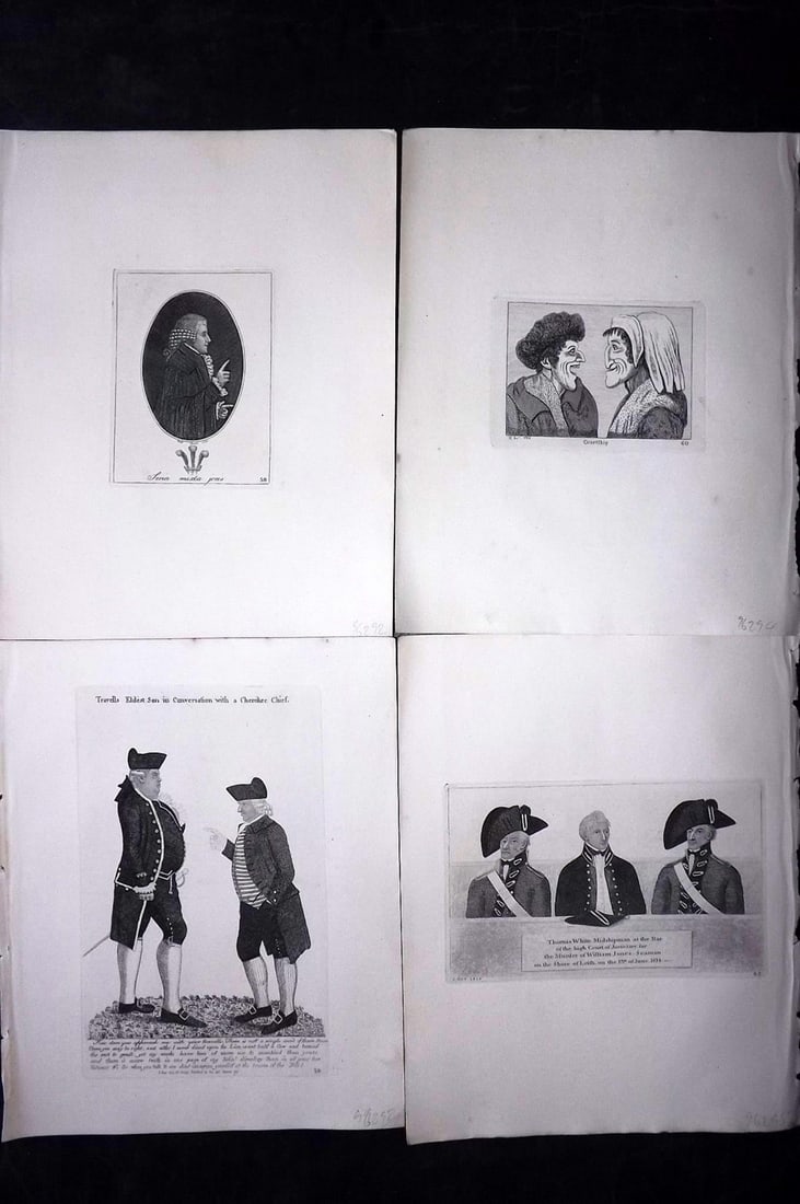 Kay, John 1877 Lot of 4 Scottish Caricatures: Etchings Published 1877, Edinburgh for "A Series of Original Portraits and Caricature Etchings" by John Kay. Paper Size: 10.5 x 8.5 inch (27 x 22cm) Good Condition