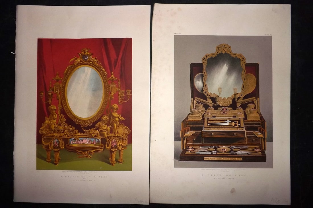 Waring, John 1863 Pair of LG Folio Prints. Dressing Case & Bronze Gilt Mirror (1 of 2)