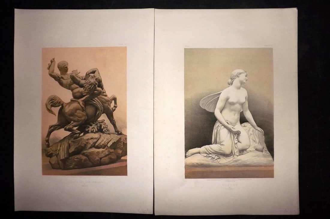 Waring, John 1863 Pair of LG Folio Prints. Statue, Sculptures: Chromolithographs Published 1863 by Day & Son, London for "Masterpieces of Industrial Art & Sculpture at The Great Exhibition, 1862" by J. B. Waring. Chromolithographed by and under the direction of W