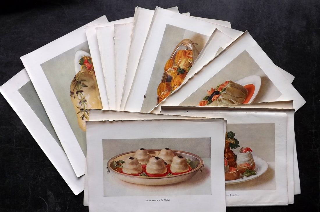 Fairclough, M. A. C1940 Lot of 18 Vintage Food Prints: Offset Lithograph Published C1940, London for "The Ideal Cookery Book" M. A. Fairclough. Paper Size: 10 x 7 inch (25 x 18cm) Good Condition