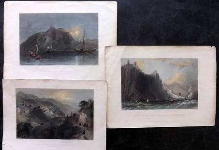 Bartlett - Holy Land 1838 Lot of 3 Hand Col Prints. Turkey, Syria: Mount Amanus, Cliffs of Alaya, and Mount Casius. Hand Colored Steel Engraving Published 1836-38, London for "Syria, the Holy Land, Asia Minor, &c." by William Bartlett. Paper Size: Up to 10.5 x 7.5