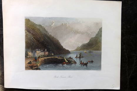 Bartlett - Ireland 1841 HCol Print. Ross Trevor Pier, Northern Ireland: Hand Colored Steel Engraving Published 1841-42, London for "The Scenery and Antiquities of Ireland" by Nathaniel Parker Willis. Illustrated by William Henry Bartlett. Paper Size: 10.5 x 8 inch (27 x