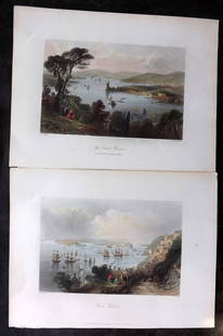 Bartlett - Ireland 1841 Pair of Hand Col Prints. Cork River & Cove: Hand Colored Steel Engraving Published 1841-42, London for "The Scenery and Antiquities of Ireland" by Nathaniel Parker Willis. Illustrated by William Henry Bartlett. Paper Size: 10.5 x 8 inch (27 x 2