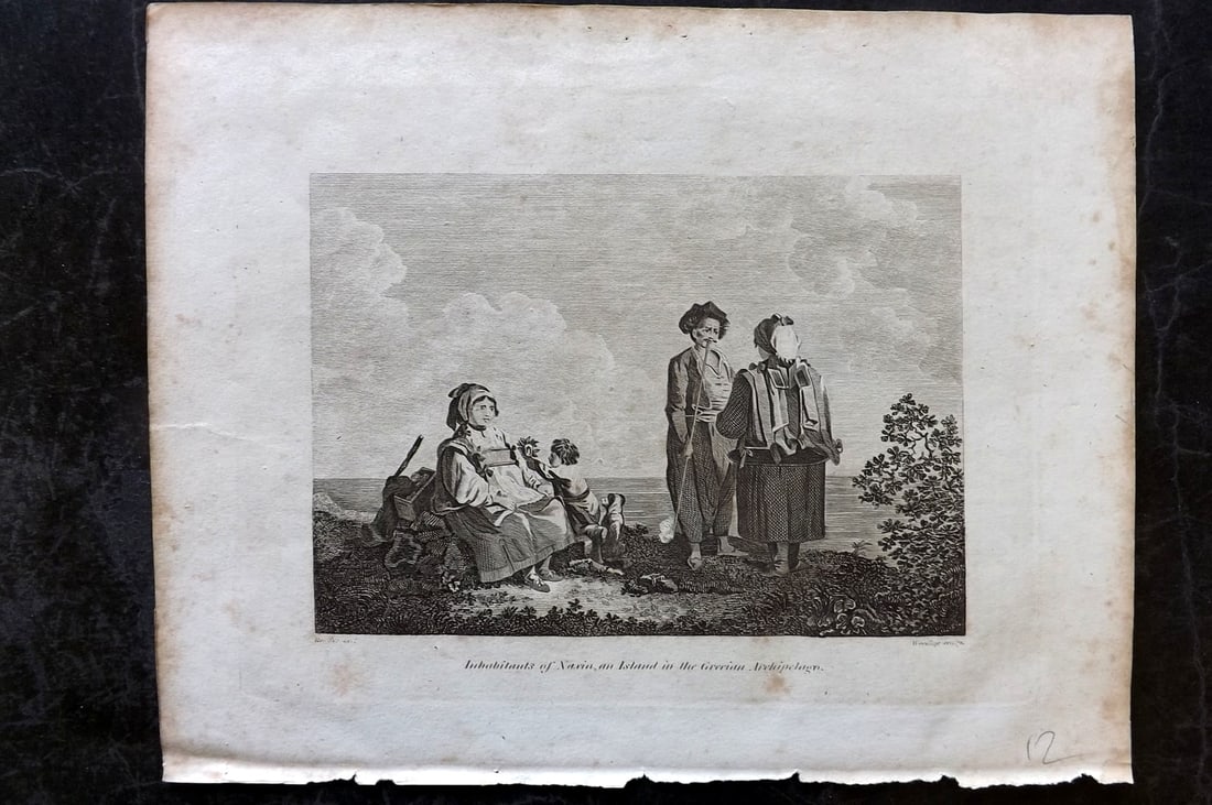 Cooke, George 1801 Print. Naxia Natives, Greece: Copper Plate Published 1801-07 by Macdonald & Son, London for "Modern and Authentic System of Universal Geography" By George A. Cooke. Paper Size: 10 x 8 inch (26 x 21cm) Minor margin toning. Good Con