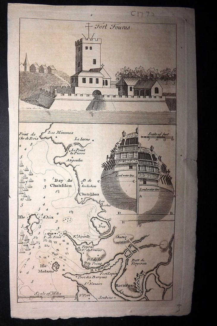 Gentleman's Magazine 1757 Map & View of Fort Fouras, Francce (1 of 1)