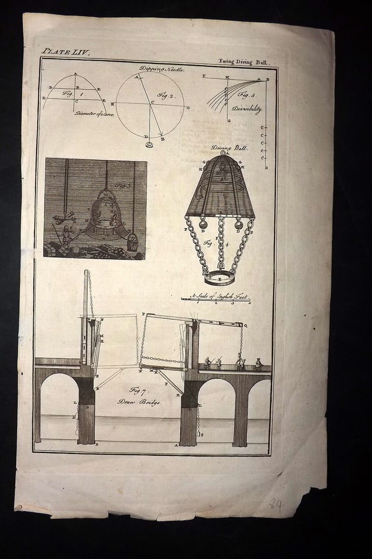 Hinton, John C1750's Folio Print. Diving Bell etc (1 of 2)