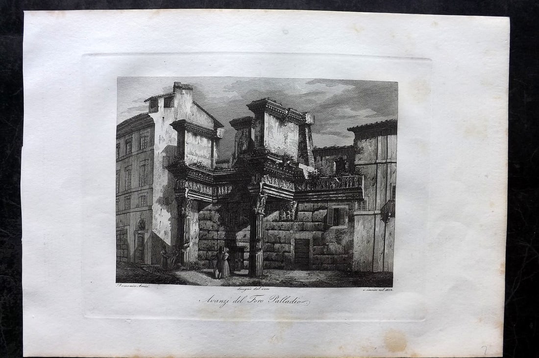 Amici, Domenico C1840 Folio Print. Avanzi del Foro Palladio, Rome, Italy (1 of 2)