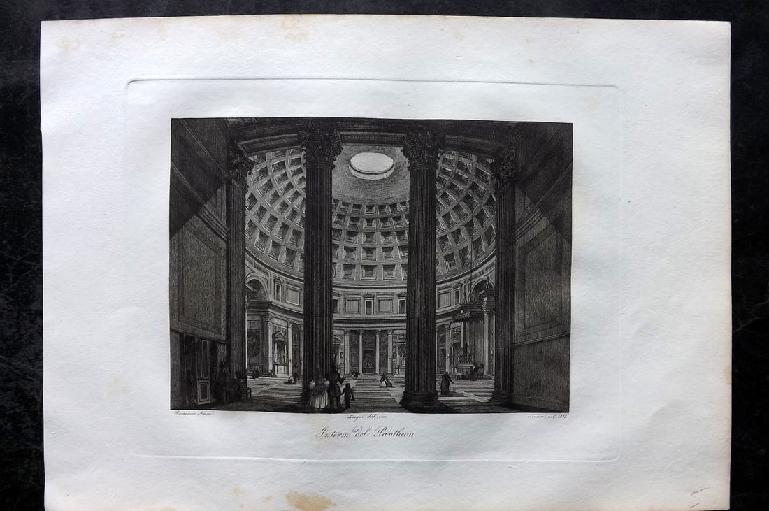 Amici, Domenico C1840 Folio Print. Interno del Pantheon, Rome Italy (1 of 2)