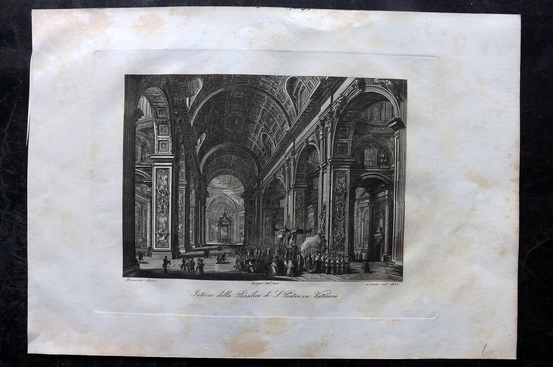 Amici, Domenico C1840 Folio Print. Interno della Basilica di S. Pietro in Vaticano (1 of 2)