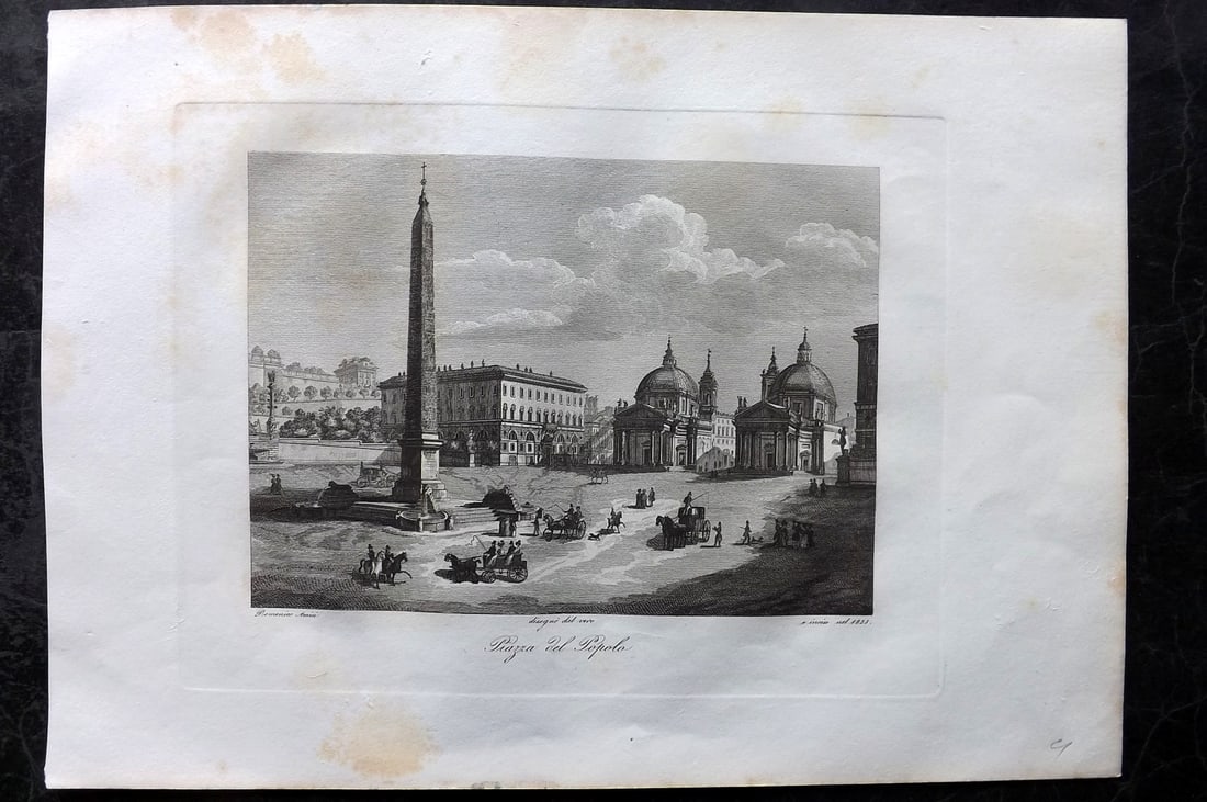Amici, Domenico C1840 Folio Print. Piazzo del Popolo, Rome Italy (1 of 2)