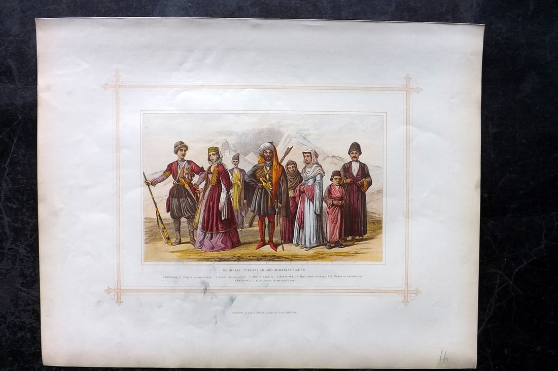 Blackie (Pub) 1882 Folio Print. Georgian, Circassian & Armenian Races: Color Printed Woodblock Published 1882 by Blackie & Son, London for "The Comprehensive Atlas & Geography of the World" by W. G. Blackie. Paper Size: 15 x 12 inch (38 x 30cm) Very minor staining in bot