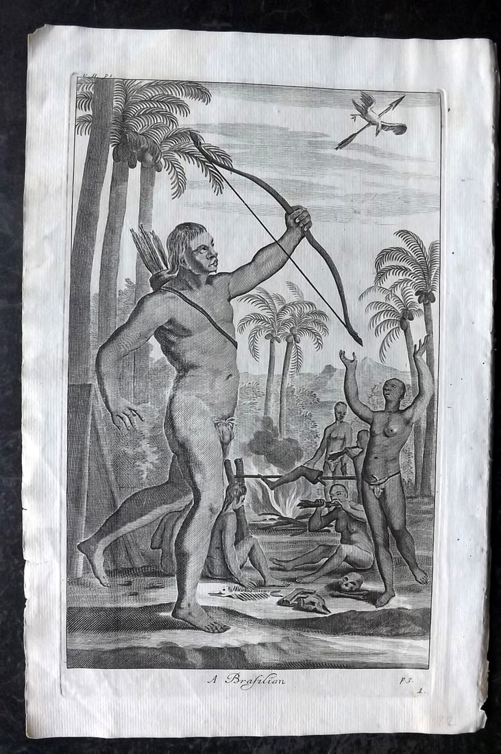 Churchill & Nieuhof 1744 Folio Print. A Brasilian, Brazil: Folio Copper Plate Published 1704-47 [1744] London for "A Collection of Voyages and Travels..." By Awnsham & John Churchill. The work based mostly on the Voyages and Travels into Brasil and the East-I