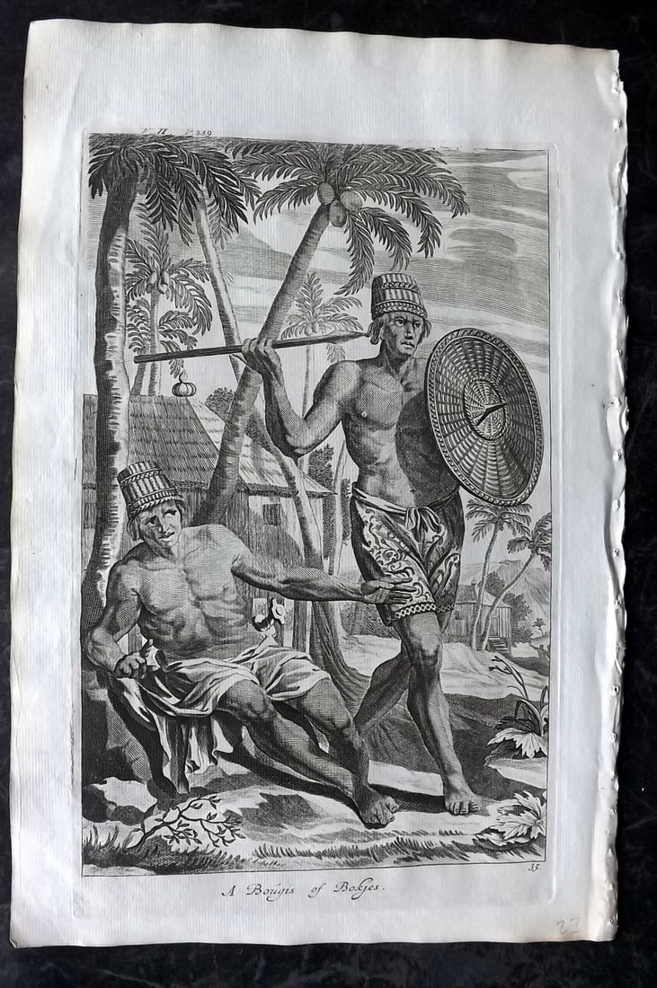 Churchill & Nieuhof 1744 Folio Print. Bougis of Bokjes, Makassar, Indonesia East Indies: Folio Copper Plate Published 1704-47 [1744] London for "A Collection of Voyages and Travels..." By Awnsham & John Churchill. The work based mostly on the Voyages and Travels into Brasil and the East-I