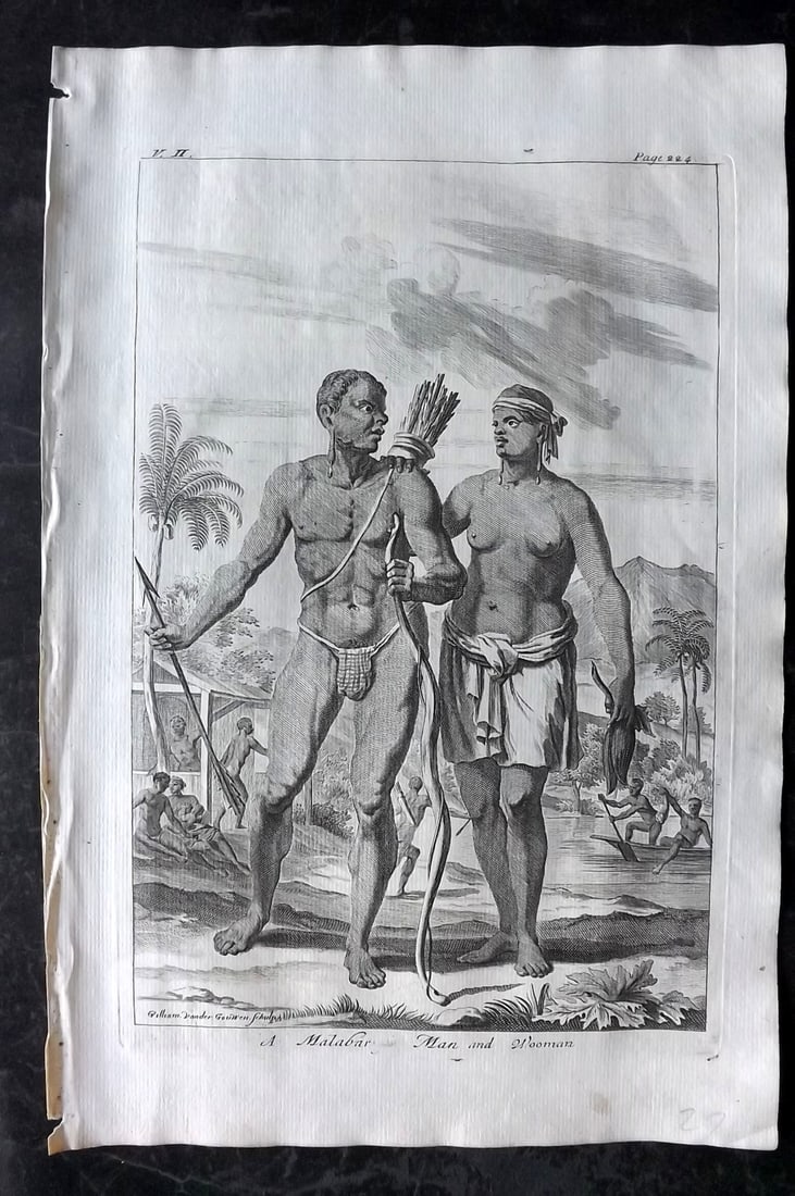 Churchill & Nieuhof 1744 Folio Print. India - Malabar Man & Woman (1 of 2)