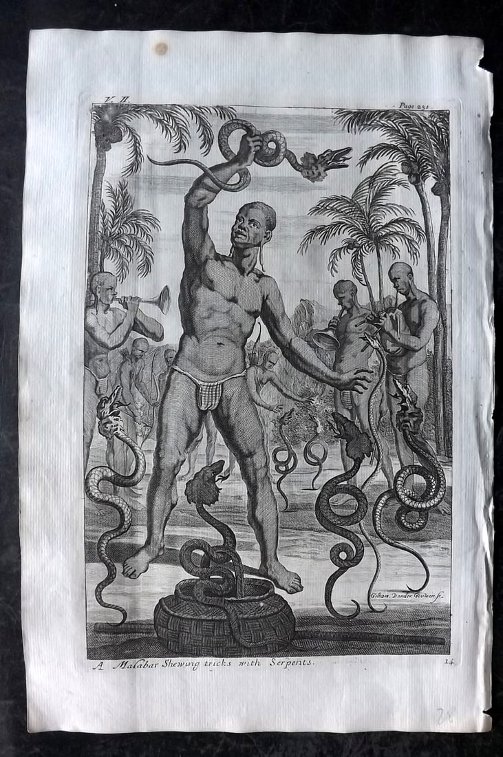 Churchill & Nieuhof 1744 Folio Print. India - Snake Charmer, Malabar (1 of 2)