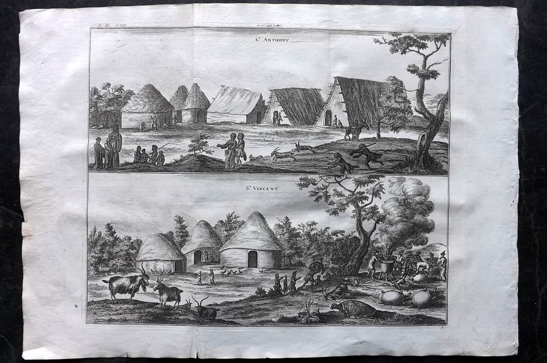 Churchill & Nieuhof 1744 LG Folio Print. Brazil - St. Anthony & Sao Vicente: Folio Copper Plate Published 1704-47 [1744] London for "A Collection of Voyages and Travels..." By Awnsham & John Churchill. The work based mostly on the Voyages and Travels into Brasil and the East-I