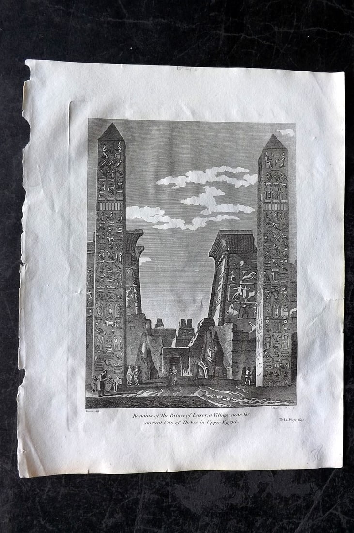 Cooke, George 1801 Print. Palace of Luxor, Egypt: Copper Plate Published 1801-07 by Macdonald & Son, London for "Modern and Authentic System of Universal Geography" By George A. Cooke. Paper Size: 10 x 8 inch (26 x 21cm) Good Condition