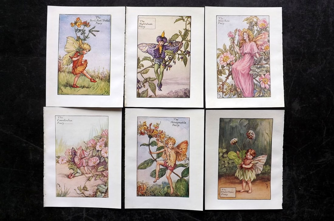 Barker, Cicely Mary C1940 Lot of 6 Flower-Fairy Prints - Summer: Summer Fairies. Lithographs Published C1935-45 by Blackie & Son, London & Glasgow for the "Flower-Fairies" Series by Cicely Mary Barker. Reverse side blank. Paper Size: 5.5 x 4 inch (14 x 10cm) Good C