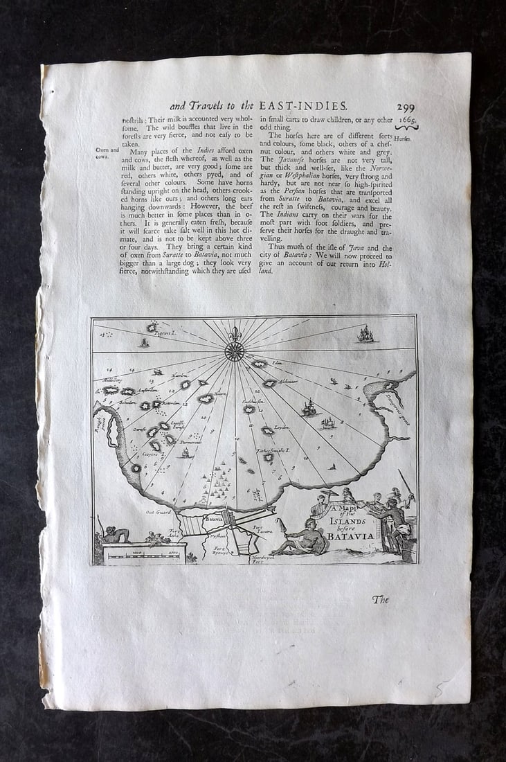 Churchill & Nieuhof 1744 Map. Batavia Jakarta Indonesia: "A Mapp of the Islands before Batavia" Copper Engraved Map (With text on reverse) Published 1704-47 [1744] London for "A Collection of Voyages and Travels..." By Awnsham & John Churchill. The work bas