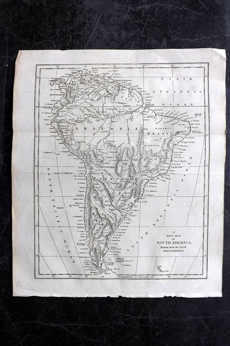 Cooke, George 1801 Antique Map. South America: Copper Engraved Map Published 1801-07 by Macdonald & Son, London for "Modern and Authentic System of Universal Geography" By George A. Cooke. Folds as issued. Paper Size: 12.5 x 10 inch (32 x 26cm) Ap