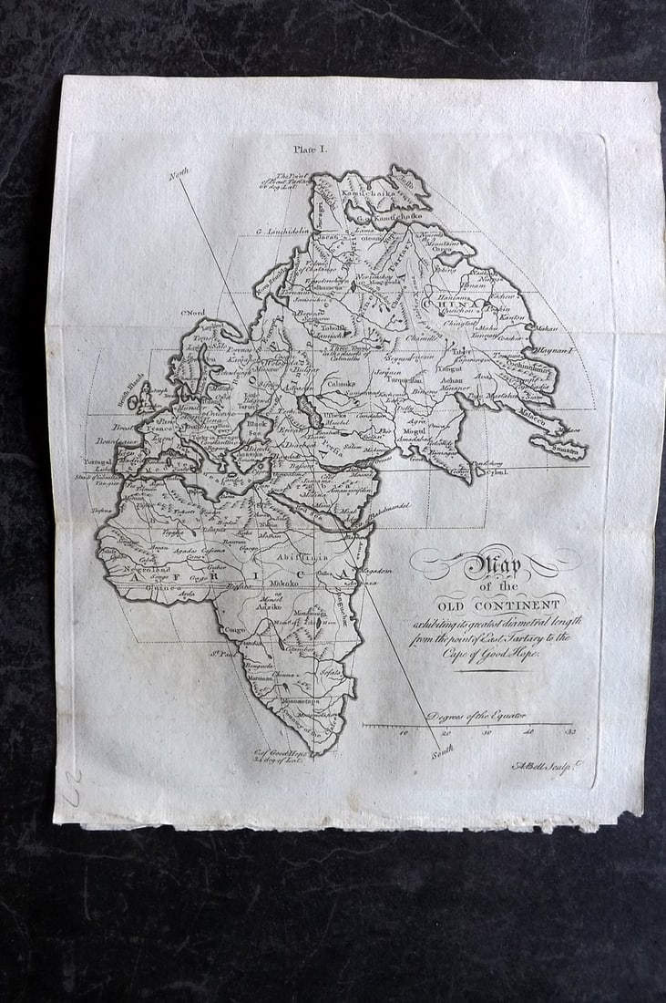 Buffon, Vaugody & Bell 1785 Map of the Old Continent. Africa, Asia: Engraved A. Bell, based on Vaugondy's earlier Map. Copper Plate Published 1785, London for "Natural History, General and Particular" by the Count de Buffon. Translated by William Smellie Folds as issu