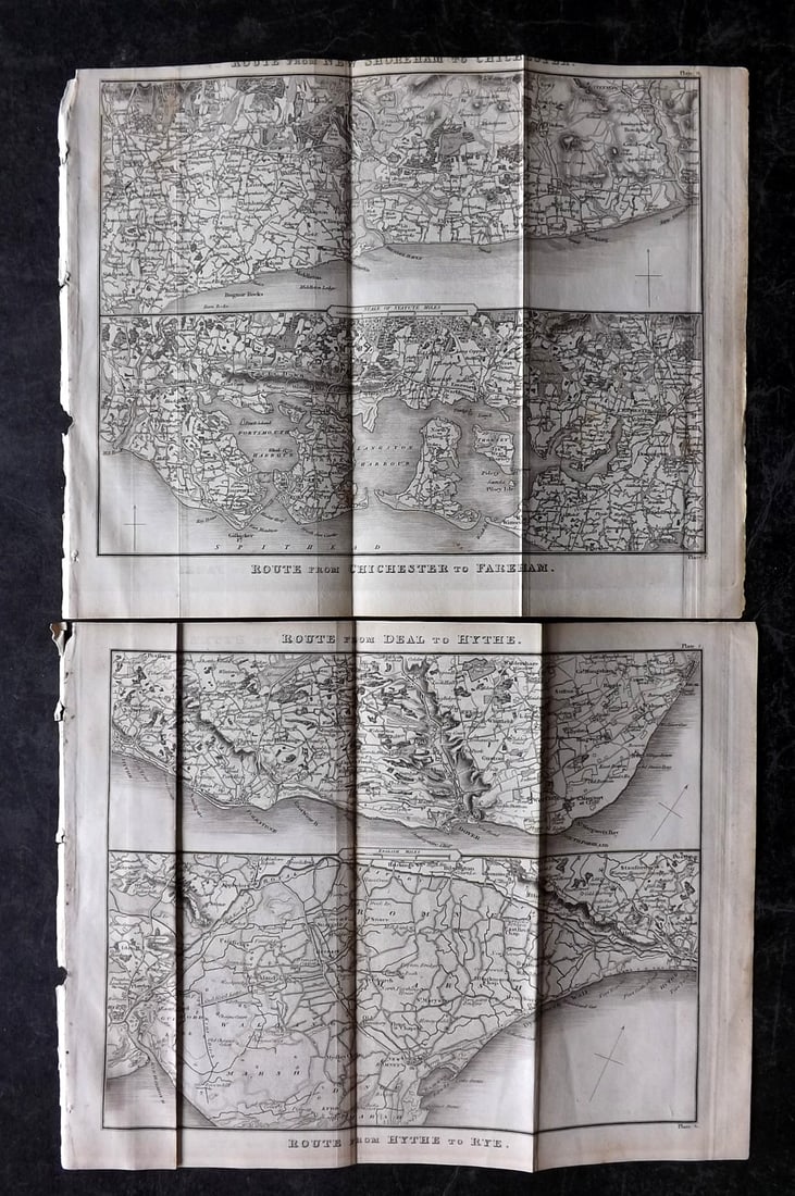 Paterson & Mogg 1822 Pair of British Road Maps. Deal, Hythe, Shoreham, Chichester (1 of 2)