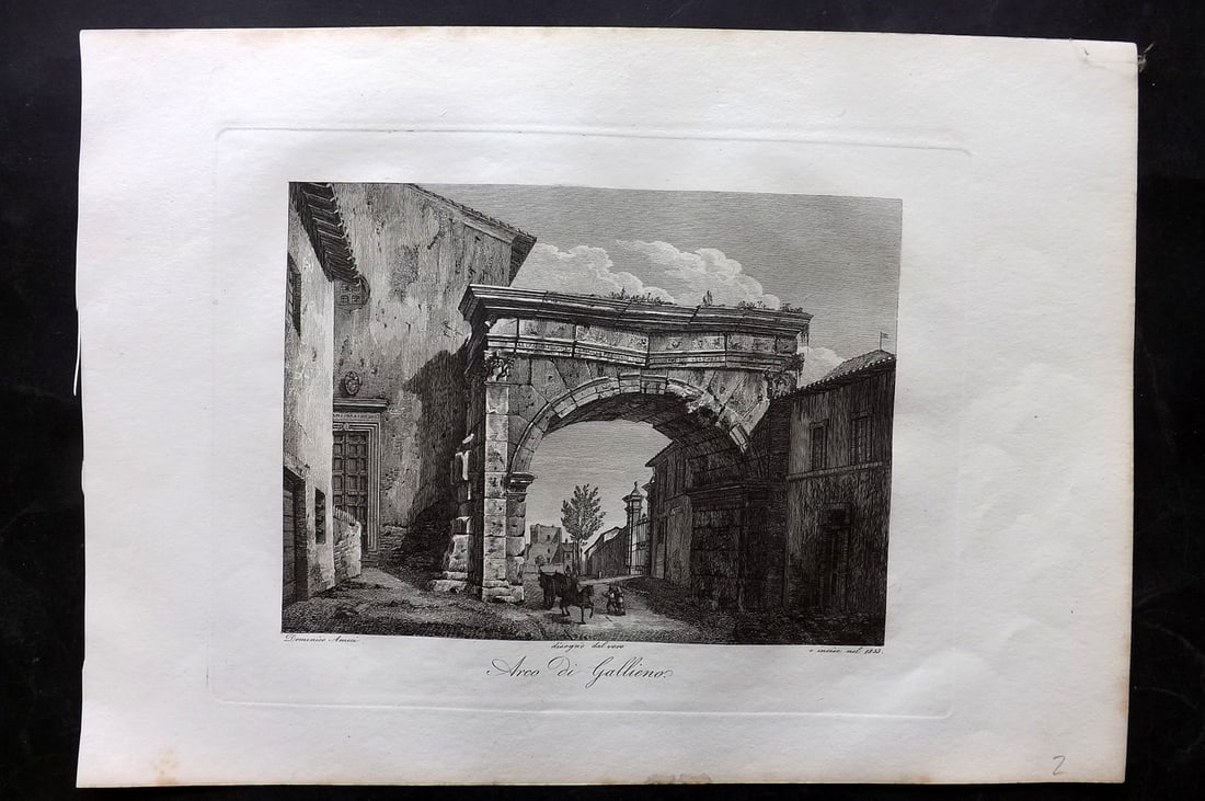 Amici, Domenico C1840 Folio Print. Arco di Gallieno. Rome Italy (1 of 2)