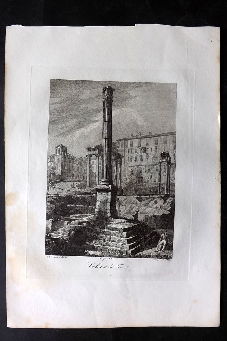 Amici, Domenico C1840 Folio Print. Colonna di Foca. Rome Italy (1 of 2)